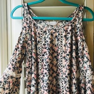 long sleeved floral shirt with shoulder cut outs